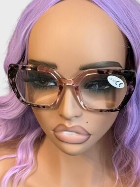 Oversized Cat Eye Reading Glasses Pink Tortoise +3.50 NWT